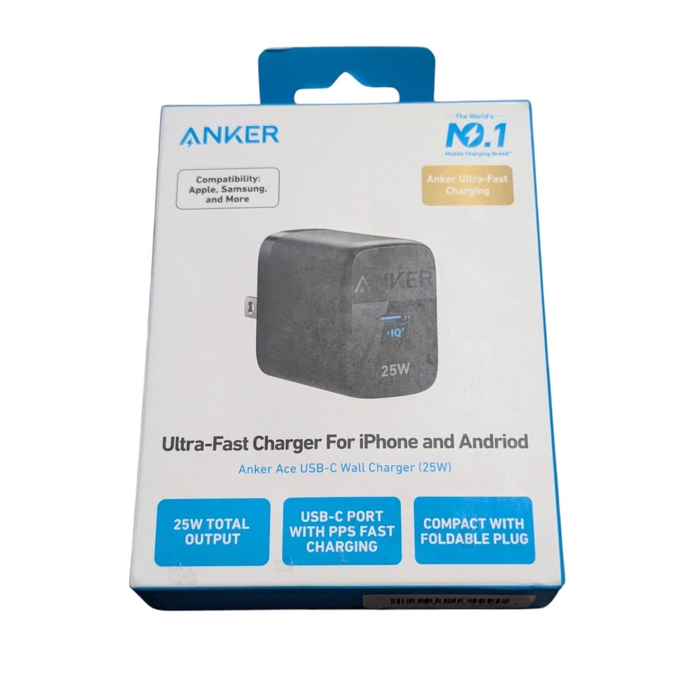 Qq6N Anker 312 Charger ( Ace 2, 25W ) Ultra Fast-USB-C Wall Charger - Black‎ New